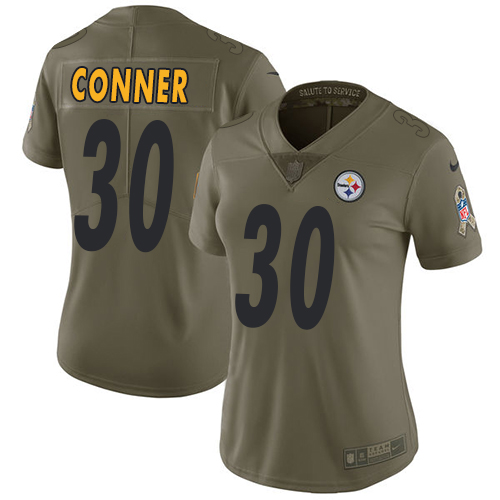 Nike Steelers #30 James Conner Olive Women's Stitched NFL Limited Salute to Service Jersey - Click Image to Close